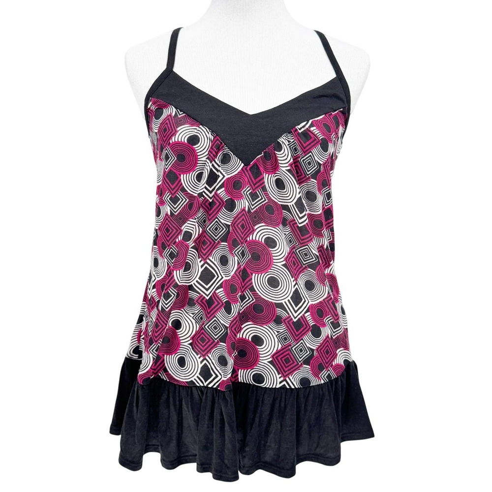 Julie's Closet Womens M Babydoll Ruffle Cami Tank Top Y2K Geometric USA